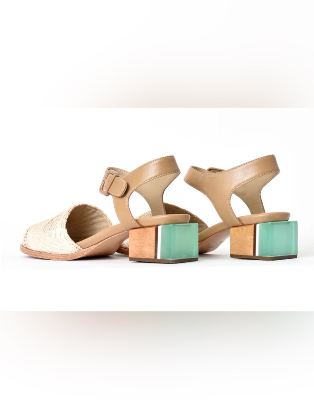 FERRI
Womens Tan Leather Slingback Sandals with Aqua Block Heel - Picture 2 of 11